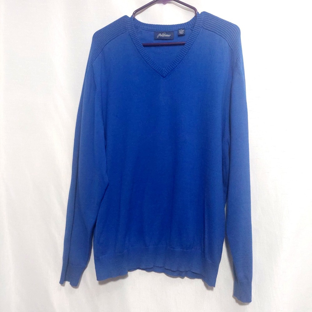 Vintage Jack Nicklaus Mens Large Golden Bear V-Neck Pima Cotton Sweater Blue